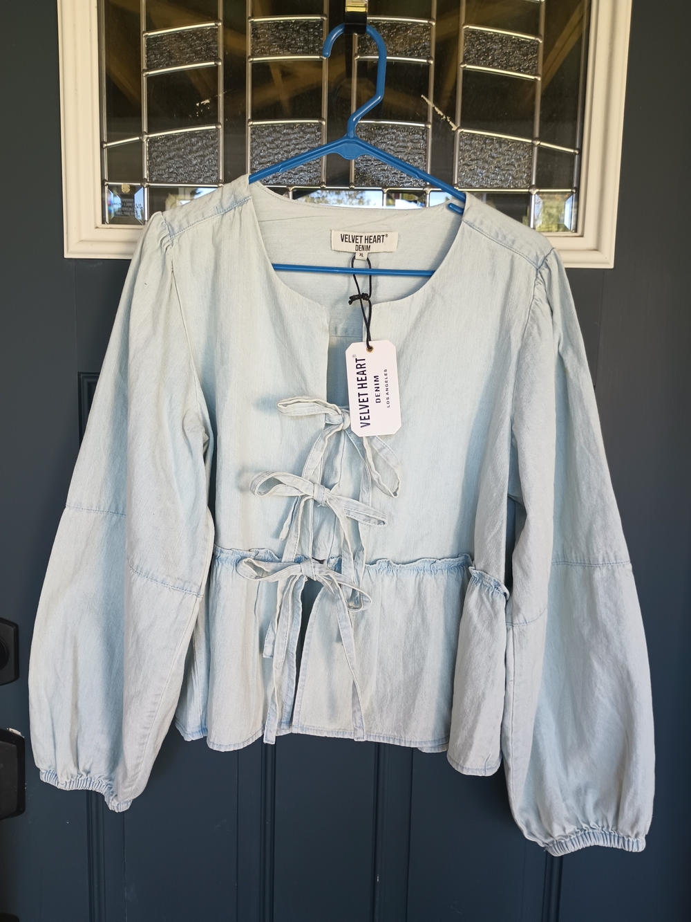 Velvet Heart NWT Lamont Calva Denim/Chambray Tie-Front Peplum Blouse Size XL